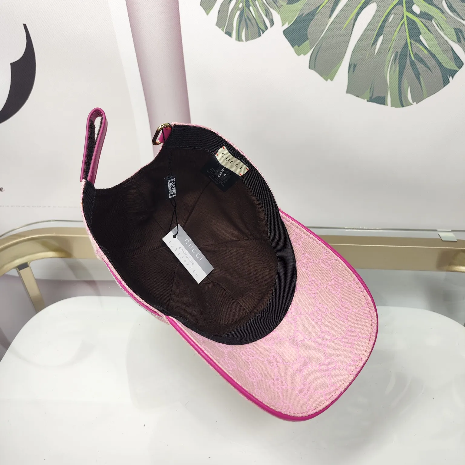 Batch 90 GUCCI--pink double G high version original single pair flower official website baseball cap
