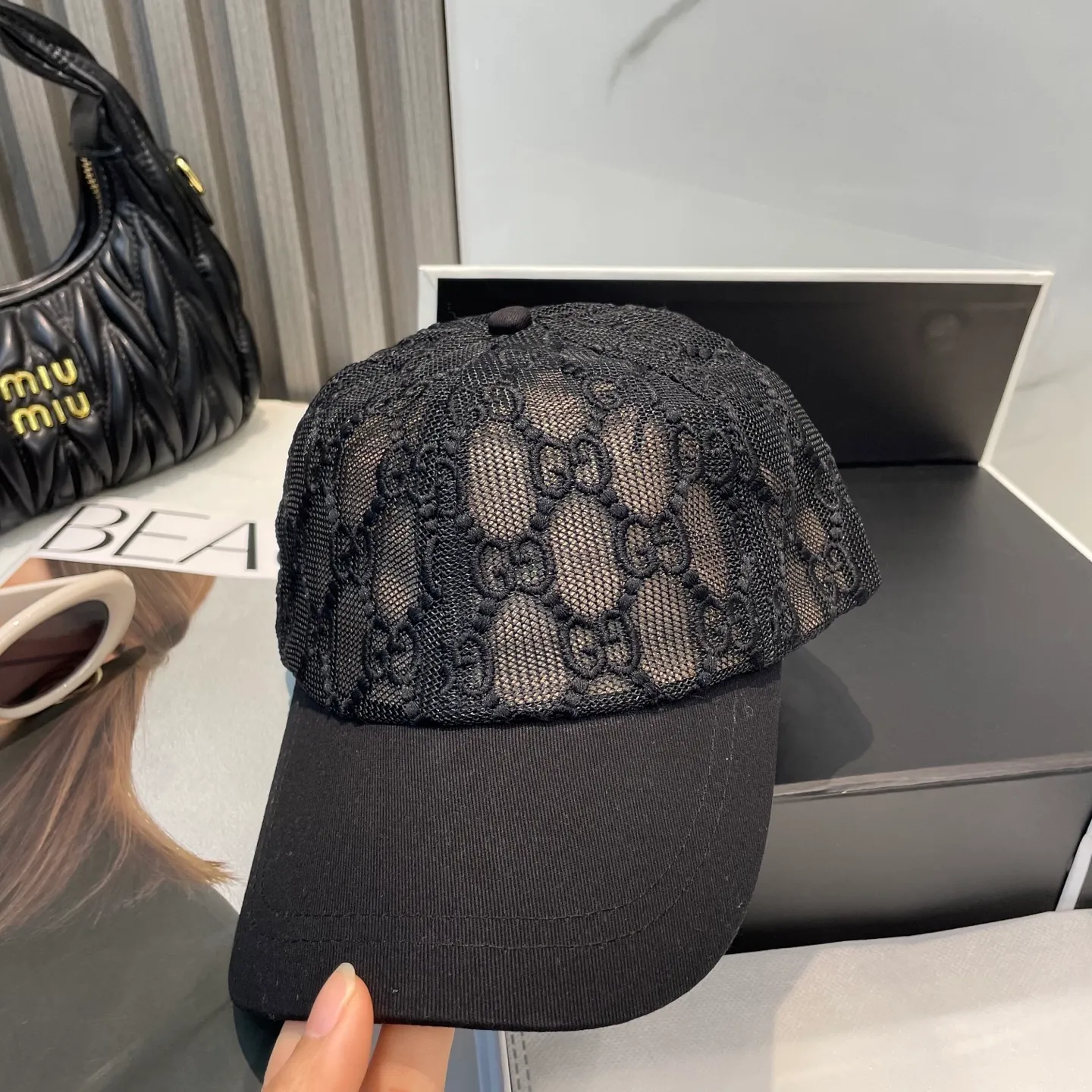 P74 GUCCI spring and summer mesh splicing original baseball cap GG full logo jacquard fabric hot item