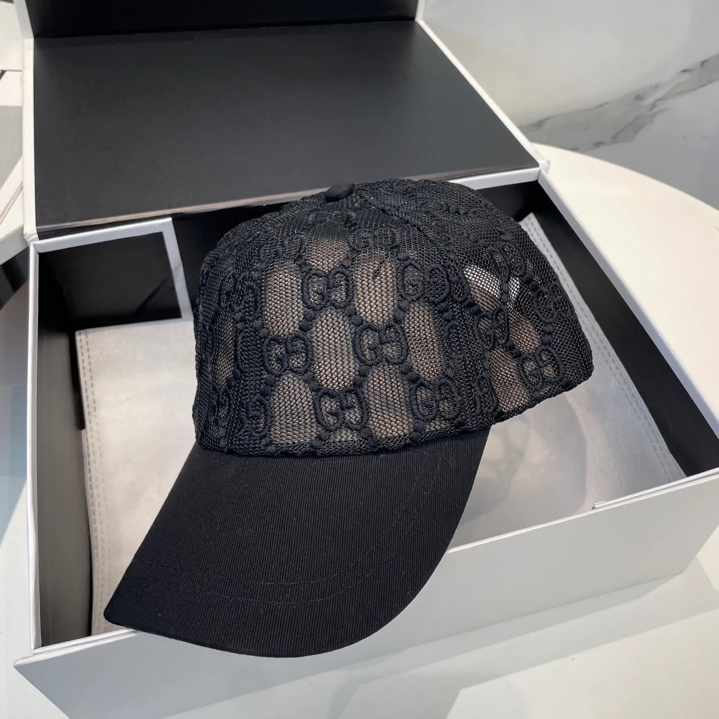 P74 GUCCI spring and summer mesh splicing original baseball cap GG full logo jacquard fabric hot item