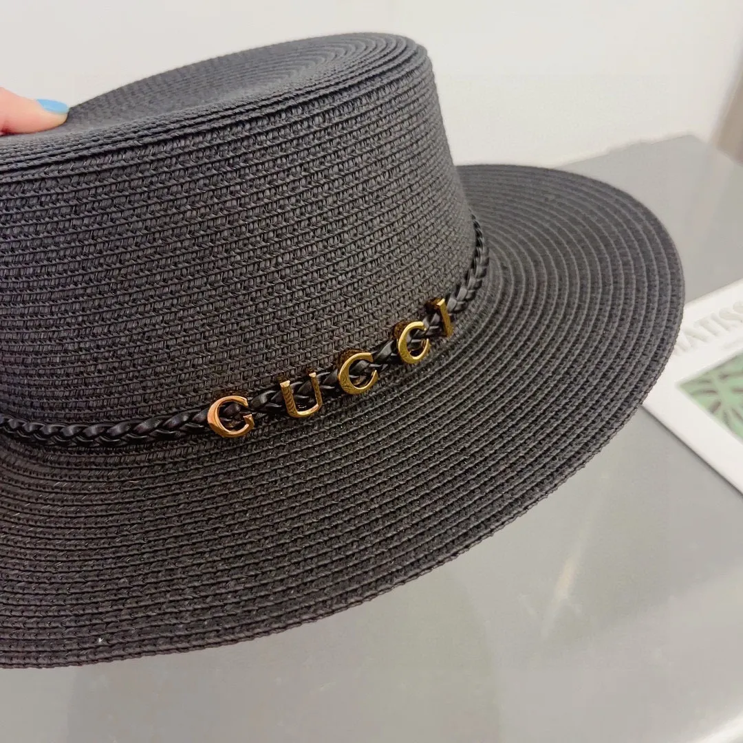 💰86¥ Gucci flat top hat, straw hat, head circumference 57cm