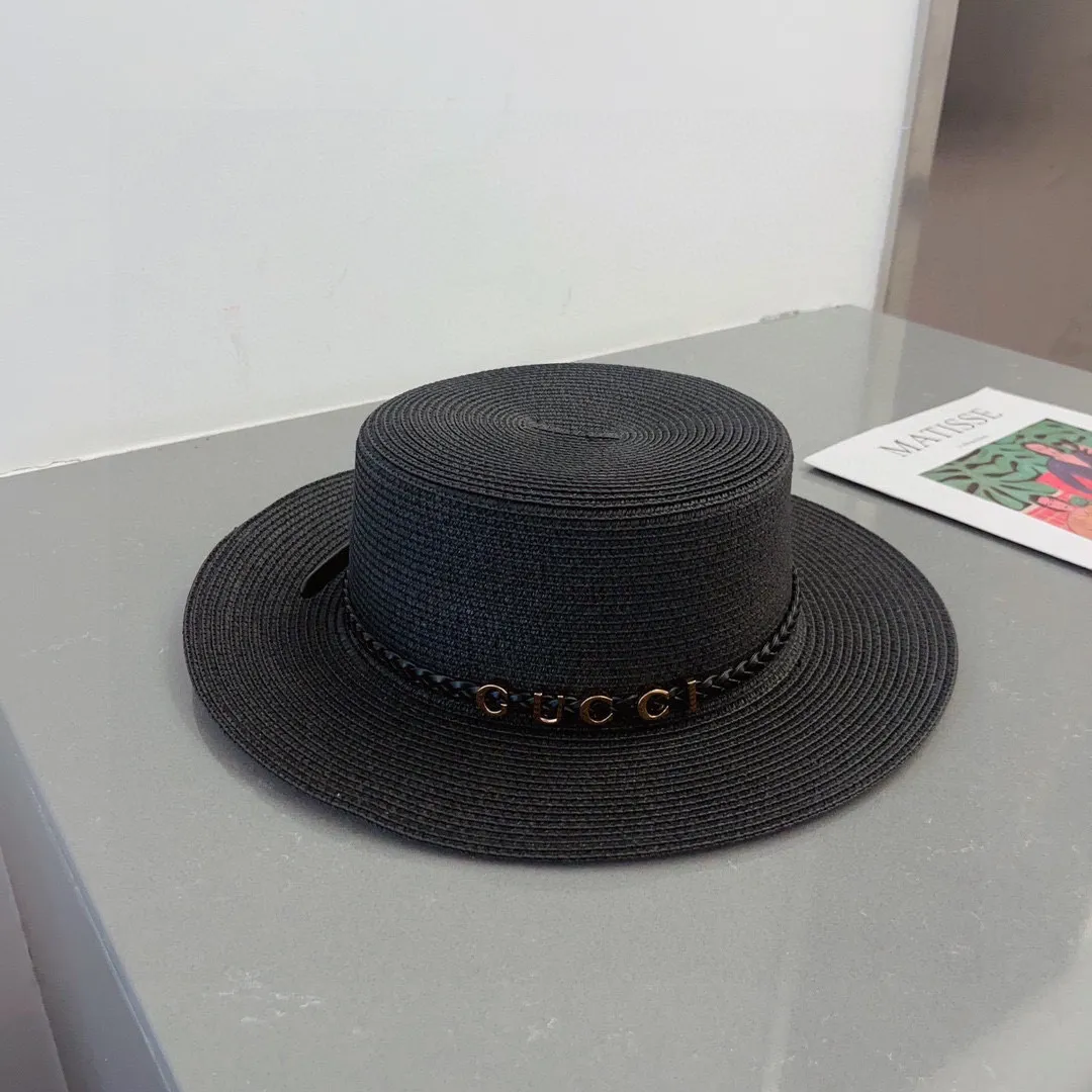 💰86¥ Gucci flat top hat, straw hat, head circumference 57cm