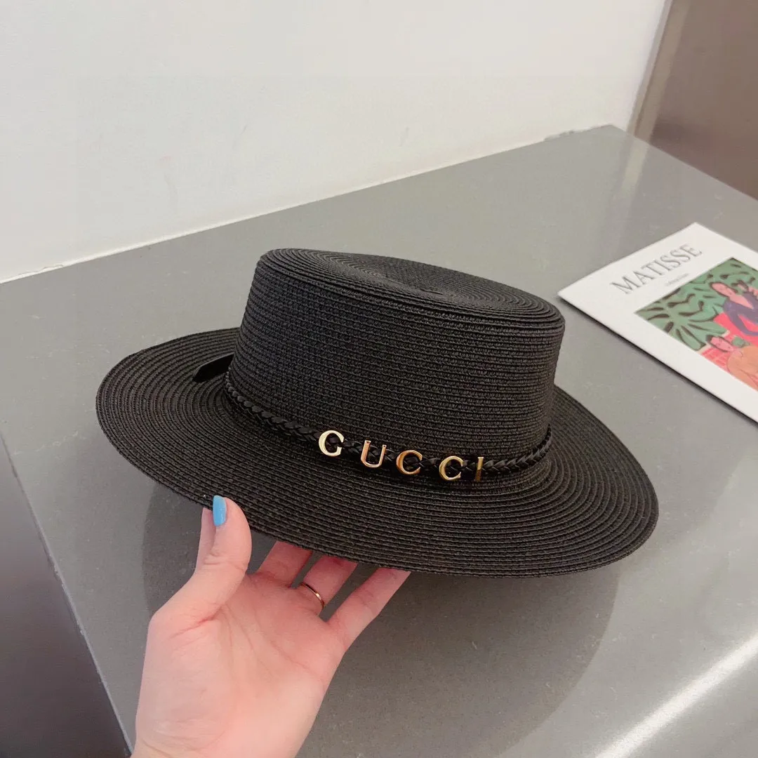 💰86¥ Gucci flat top hat, straw hat, head circumference 57cm