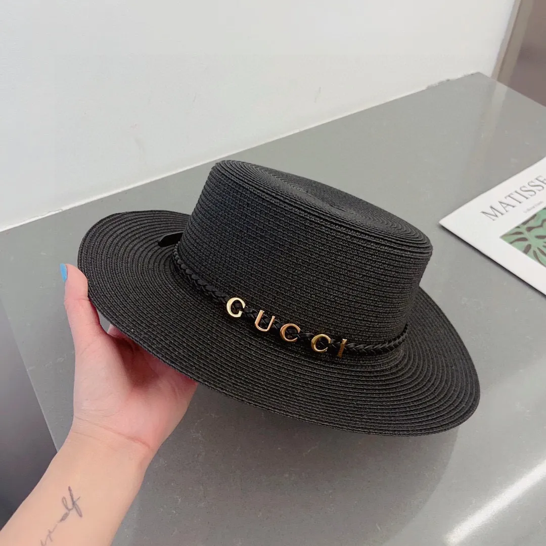 💰86¥ Gucci flat top hat, straw hat, head circumference 57cm
