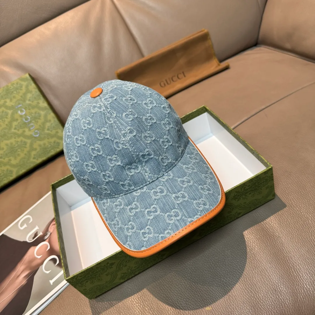 p90, Gucci (Gucci) classic original baseball cap, double G denim jacquard, retro design, 1:1 mold customization at the counter! Original denim fabric + first-layer cowhide, light and breathable! Actual photo, suitable for men and women, basic head circumference 56cm, adjustable patch.