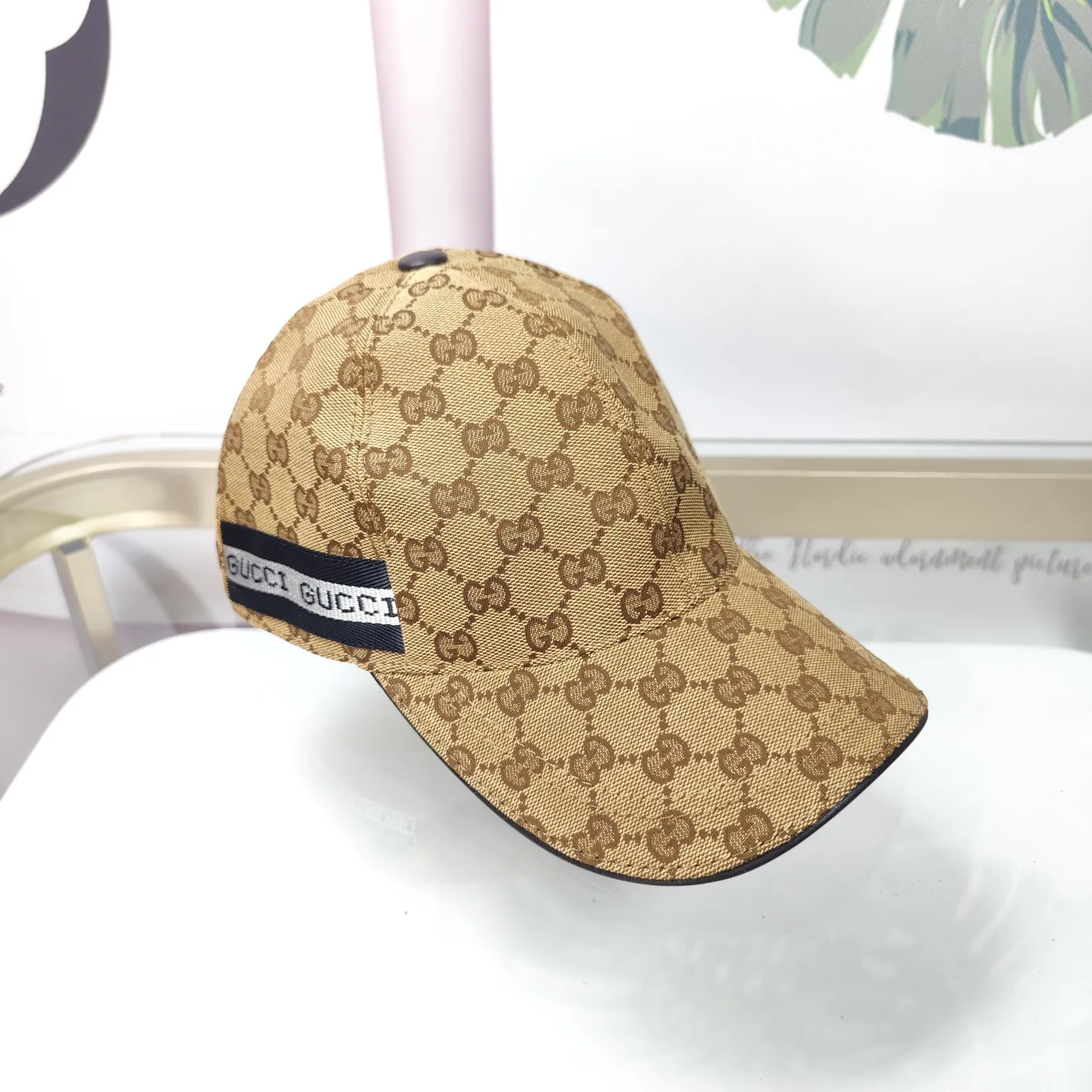 Batch 90 GUCCI--Brown double G high version original single pair flower official website baseball cap
