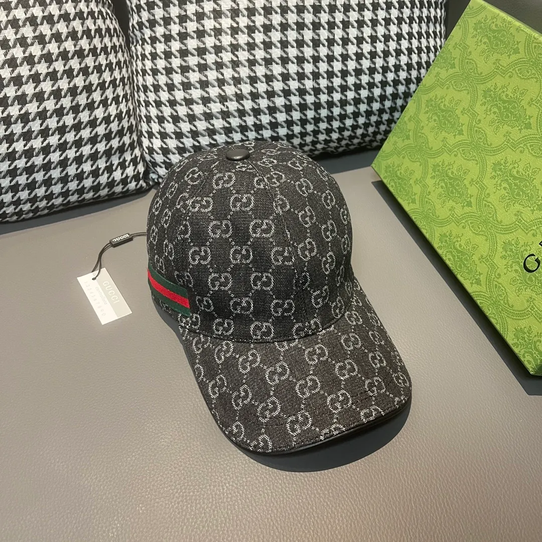 🉐90, Gucci (Gucci) classic original baseball cap, double G denim jacquard, retro design, 1:1 mold customization at the counter! Original denim fabric + first-layer cowhide, light and breathable! Actual photo, suitable for men and women, basic head circumference 56cm, adjustable patch.
