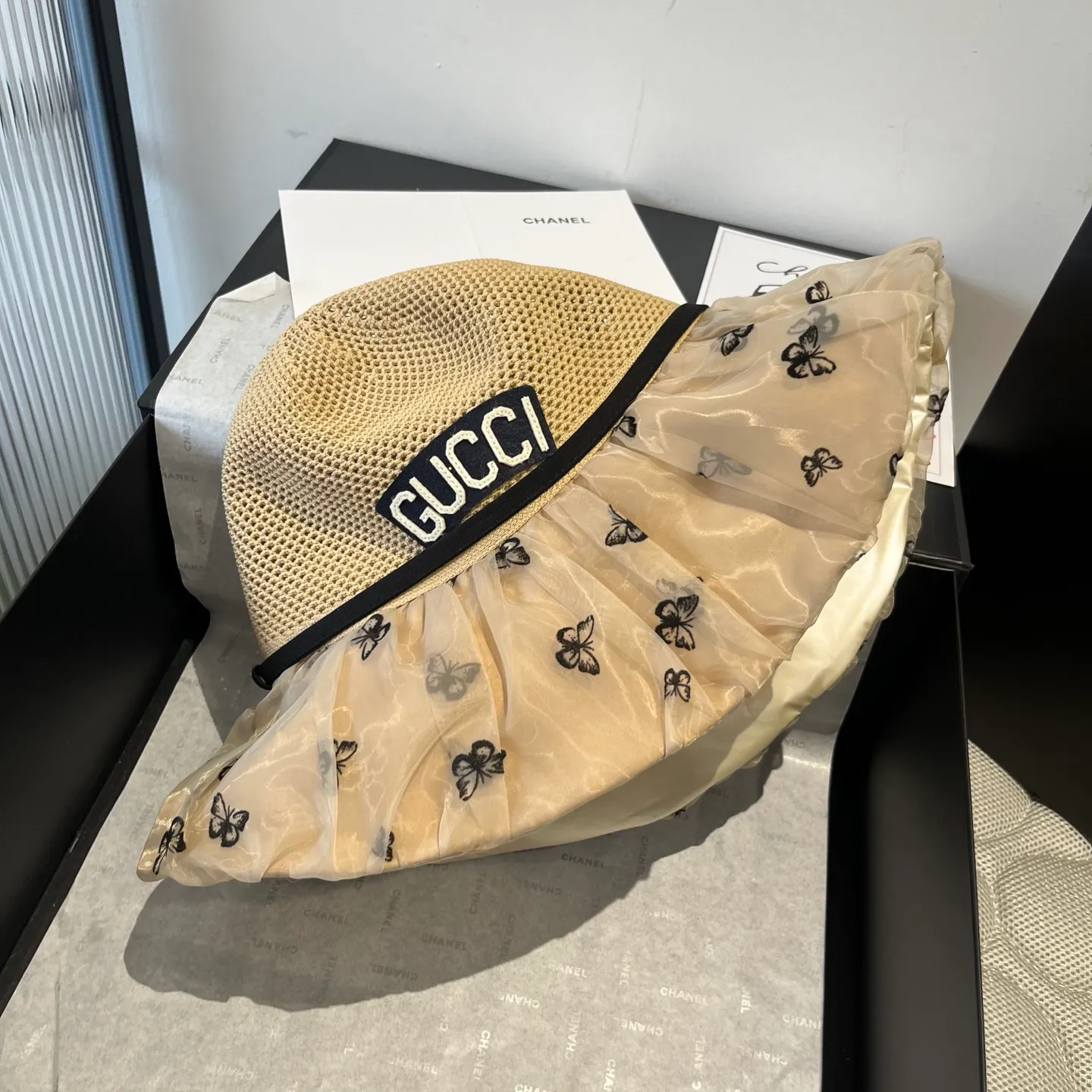 💰120¥ Gucci new lantern hat, sunshade straw hat, anti-UV brim, head circumference 57cm