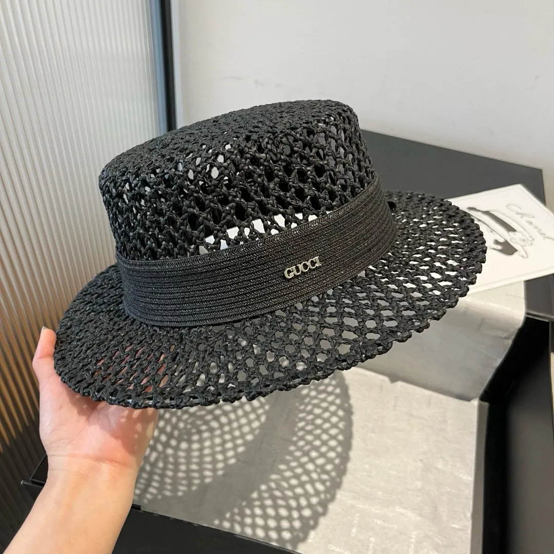 💰150¥ Gucci flat top hat, hollow sun hat, small top hat, head circumference 57cm