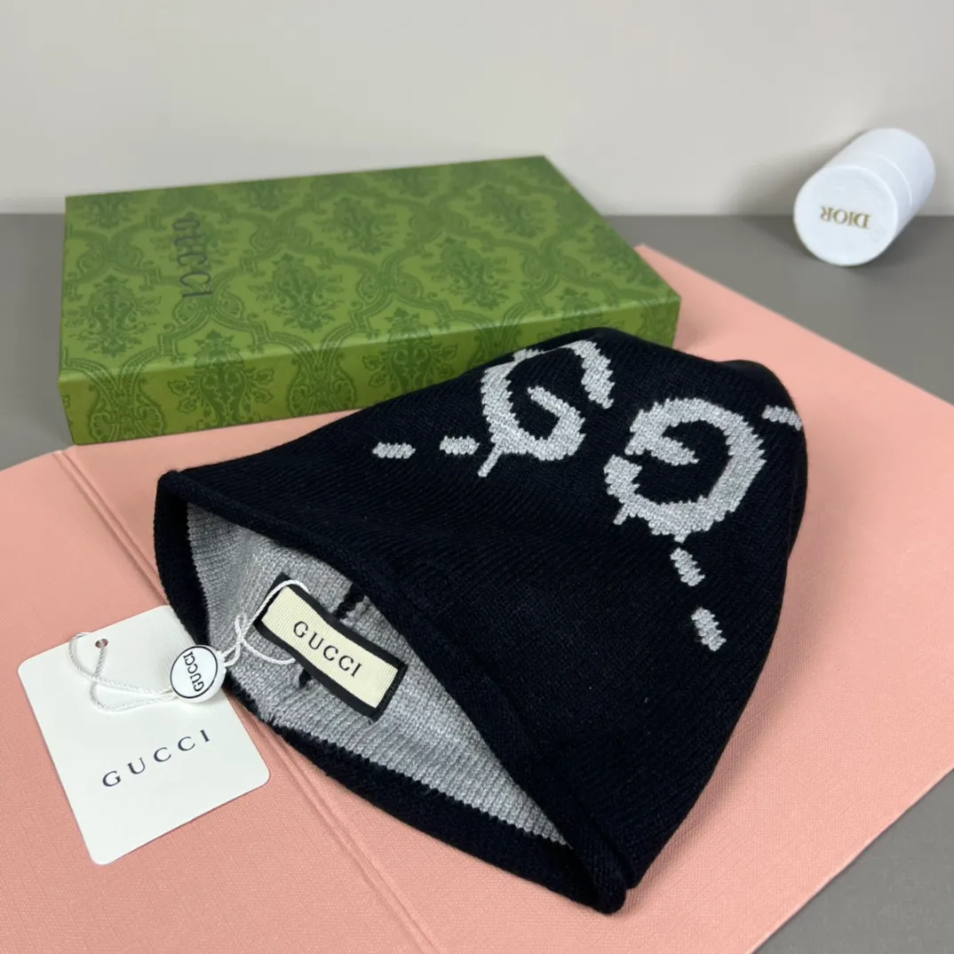 P46 with dust bag GUCCI Gucci original single hat official website new hairband decorative knitted hat, love][love] wool cashmere double-layer hat😱😘warm and fashionable, simple and elegant, more fashionable and high-end!