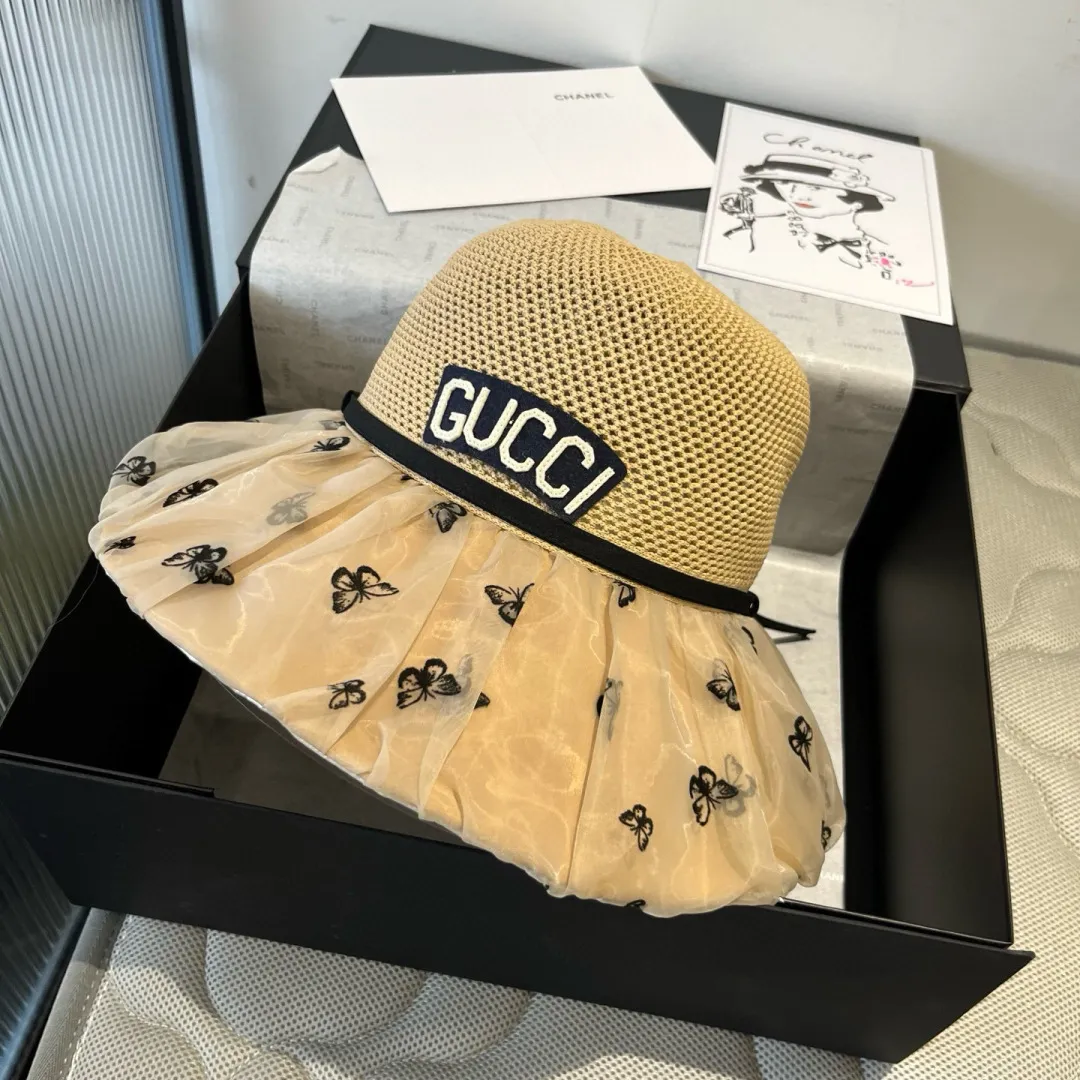 💰140¥ Gucci new lantern hat, sunshade straw hat, anti-UV brim, head circumference 57cm