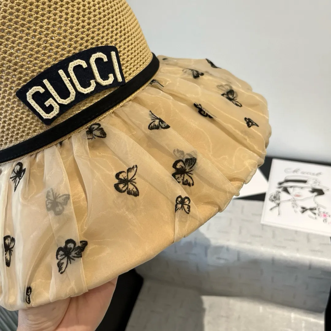 💰140¥ Gucci new lantern hat, sunshade straw hat, anti-UV brim, head circumference 57cm