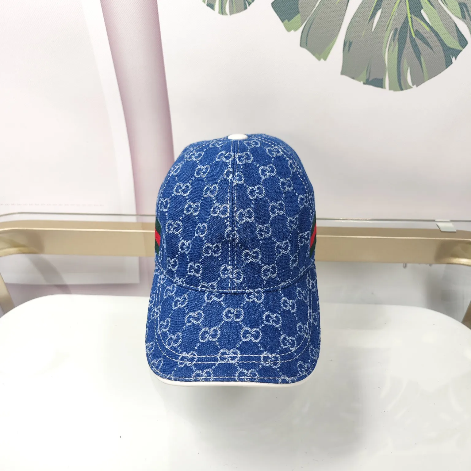 Batch 90, high quality, GUCCI - denim webbing double pattern original official website same style baseball cap dark blue