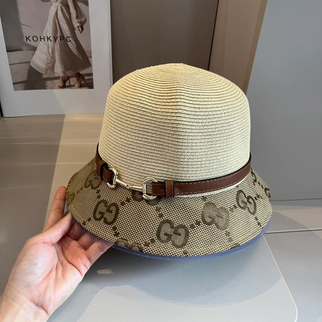 💰140¥ Gucci Gucci belt style straw hat, thin straw hat, easy to carry, high-end customization, head circumference 57cm, khaki two colors