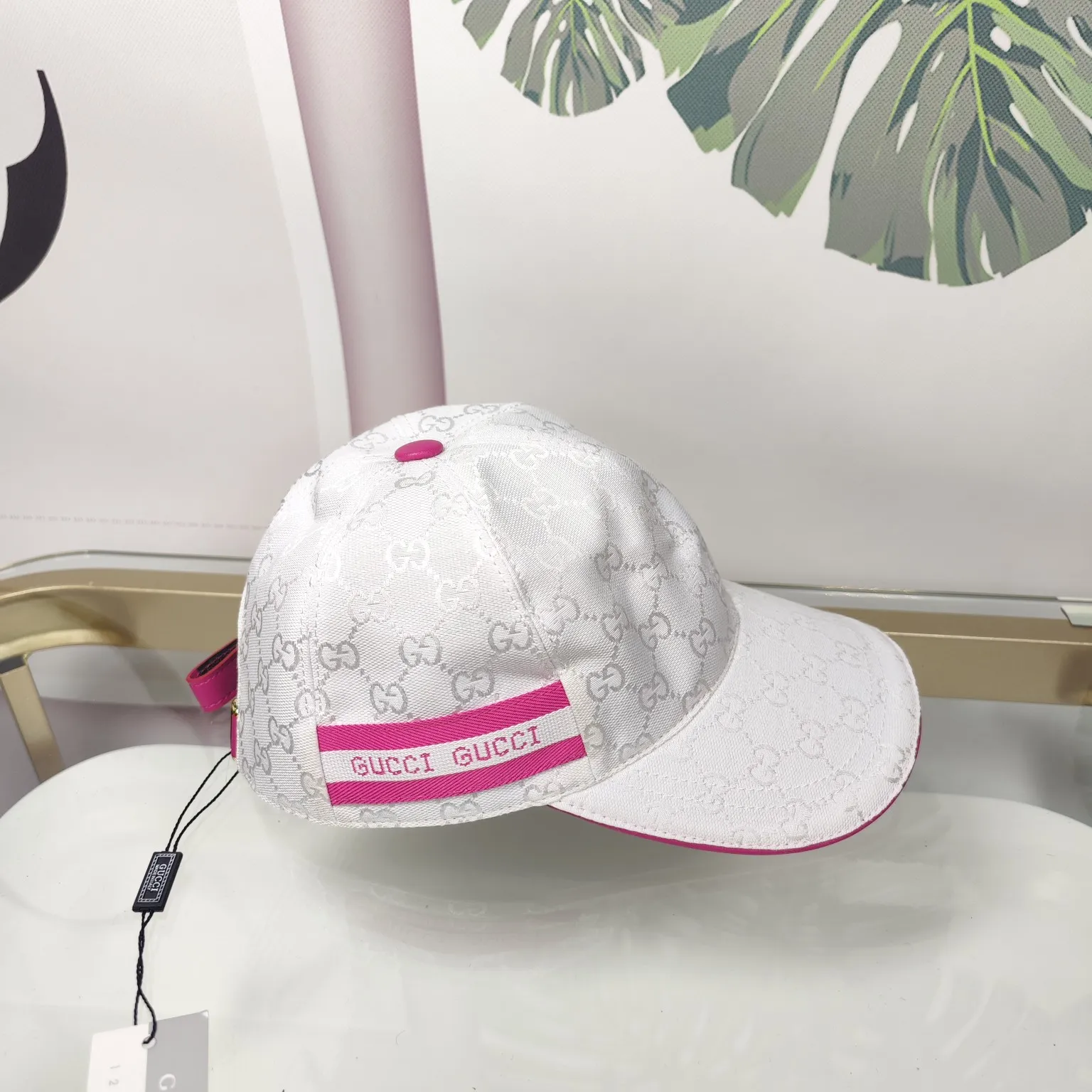 Batch 90 GUCCI--white double G high version original single pair flower official website baseball cap