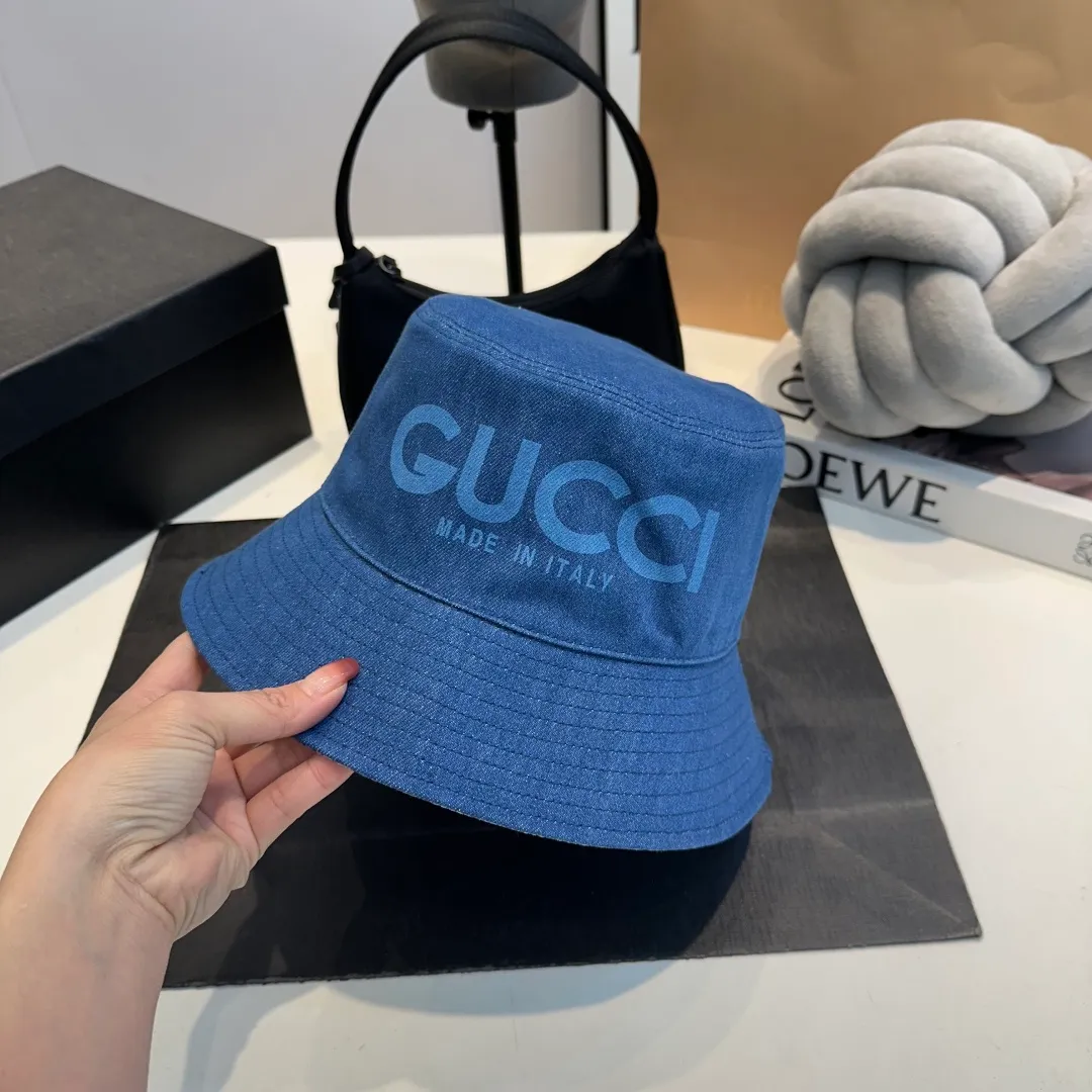 P80 GUCCI Gucci 2025 counter new washed denim fisherman hat, very trendy! Casual and sports style, classic production, super easy to match!