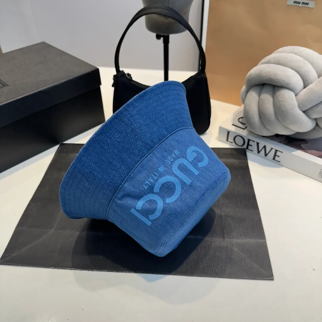 P80 GUCCI Gucci 2025 counter new washed denim fisherman hat, very trendy! Casual and sports style, classic production, super easy to match!