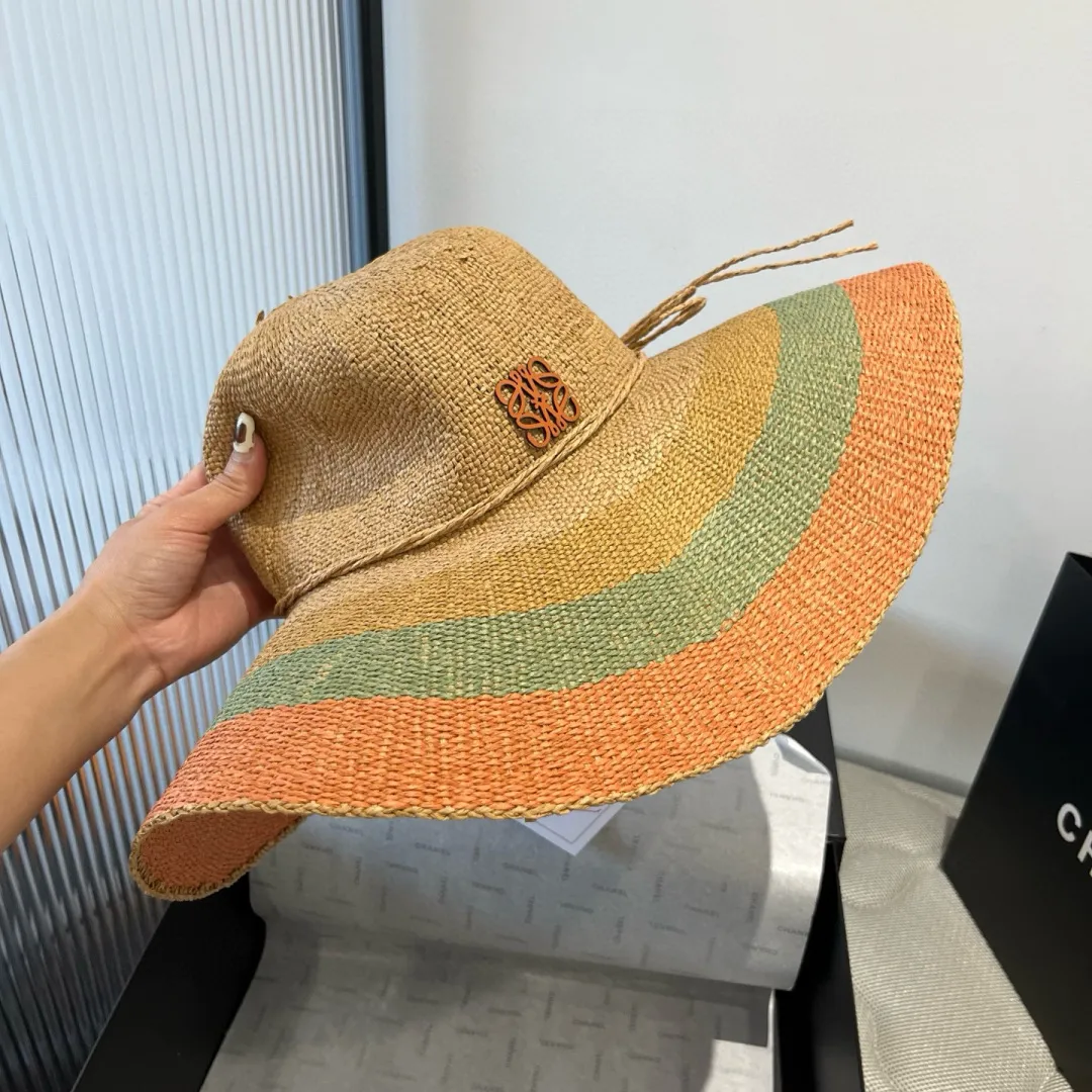 💰120¥ ＬＯＥＷＥLOEWE new straw hat, hand-crocheted straw hat, large brim straw hat, sunshade beach hat, foldable, easy to carry, head circumference 57cm