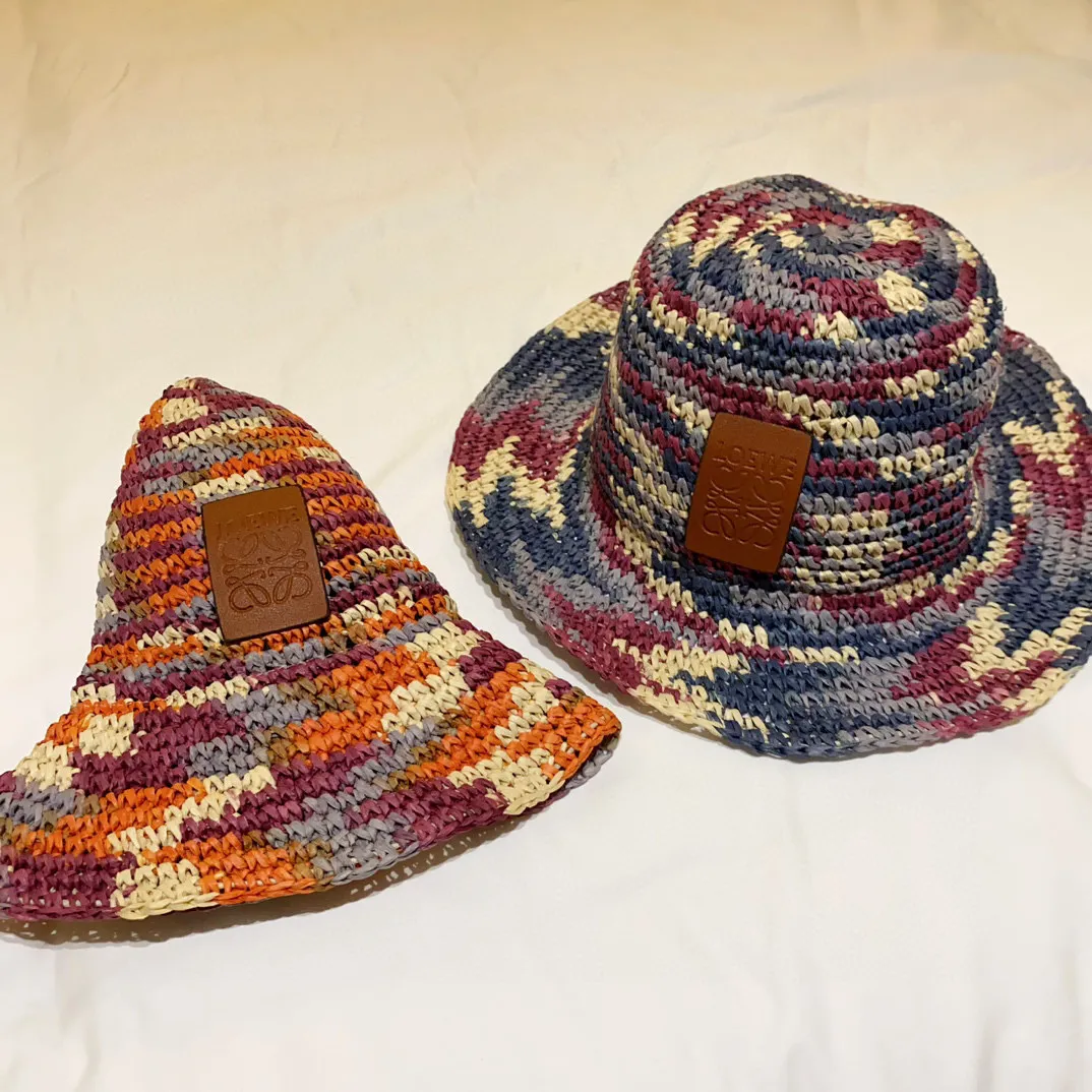 2⃣️5⃣Spring and summer new style️ꫛꫀꪝ❥—— 🖤Loewe logo straw hat 🆕Mixed purple mixed with orange 👌Purely hand-woven raffia 👒Head circumference 55～58cm