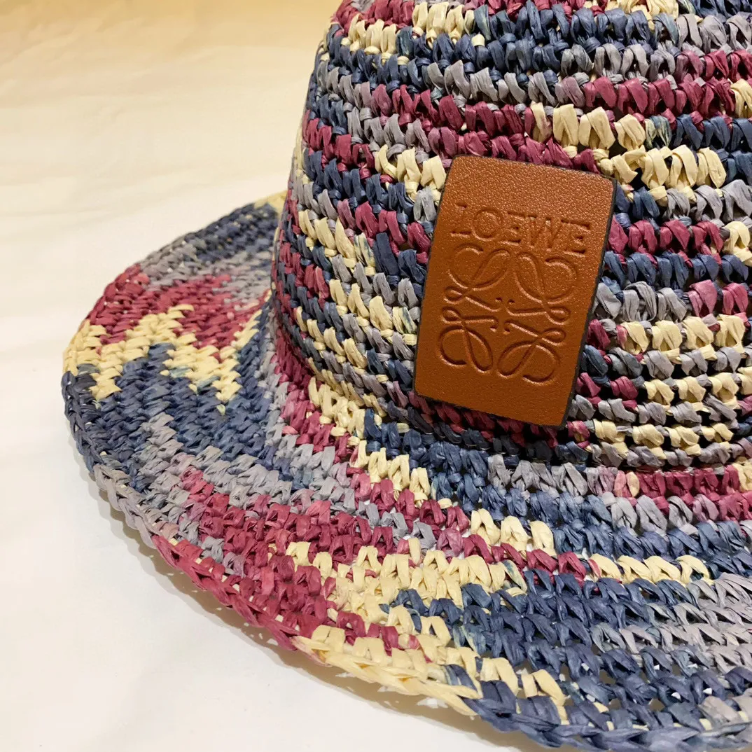 2⃣️5⃣Spring and summer new style️ꫛꫀꪝ❥—— 🖤Loewe logo straw hat 🆕Mixed purple mixed with orange 👌Purely hand-woven raffia 👒Head circumference 55～58cm