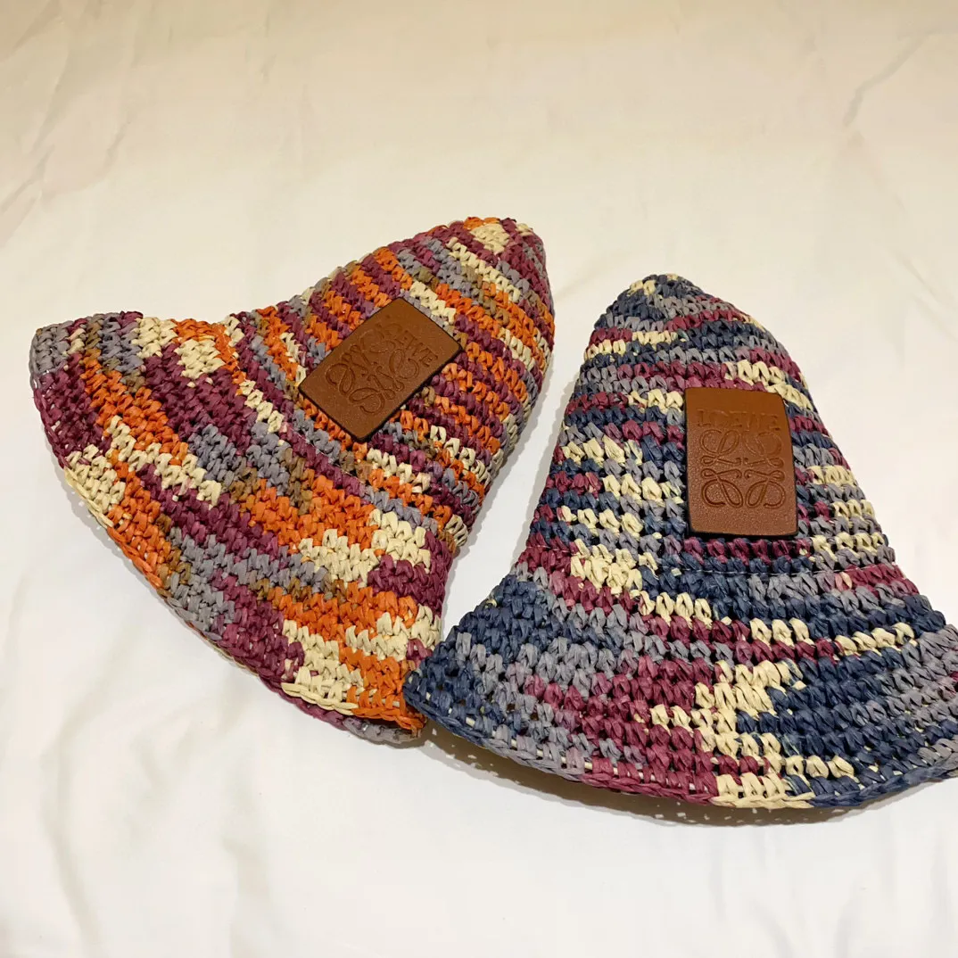 2⃣️5⃣Spring and summer new style️ꫛꫀꪝ❥—— 🖤Loewe logo straw hat 🆕Mixed purple mixed with orange 👌Purely hand-woven raffia 👒Head circumference 55～58cm