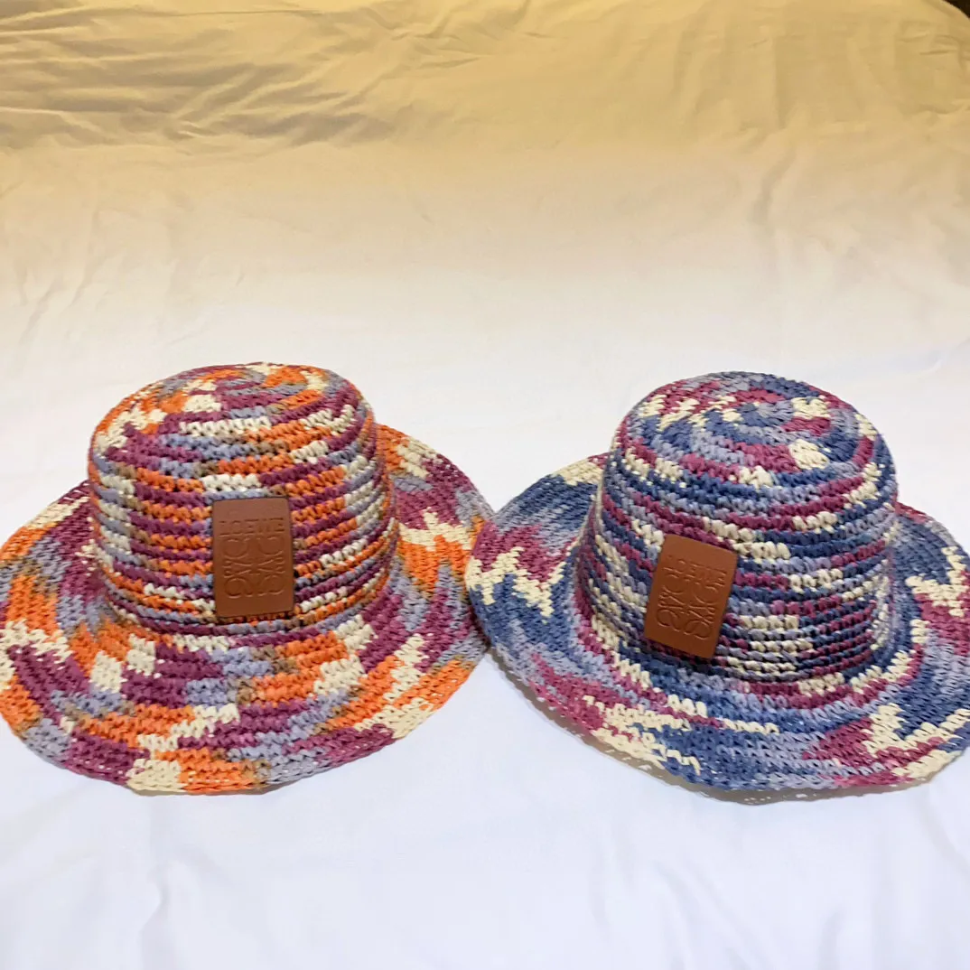 2⃣️5⃣Spring and summer new style️ꫛꫀꪝ❥—— 🖤Loewe logo straw hat 🆕Mixed purple mixed with orange 👌Purely hand-woven raffia 👒Head circumference 55～58cm