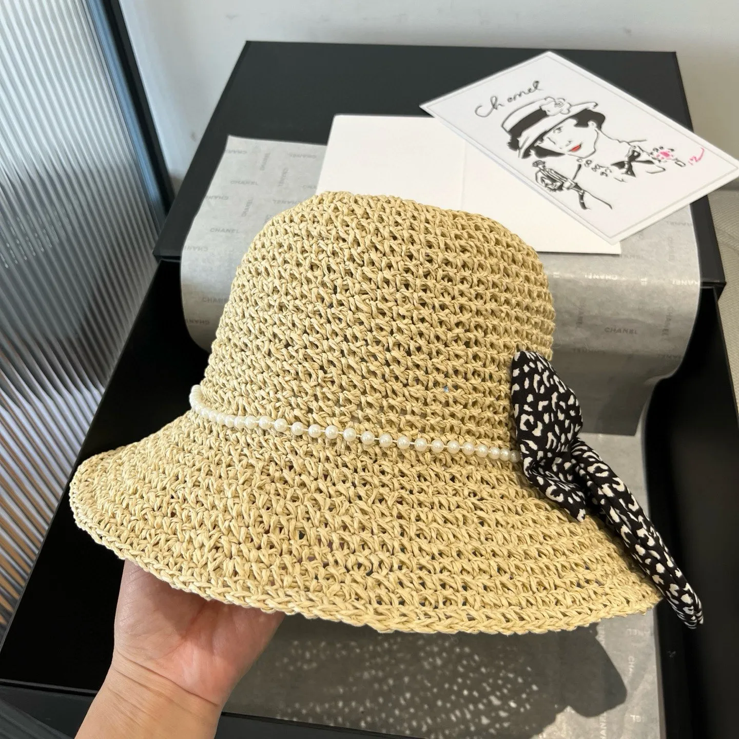 💰140¥ miumiu new straw hat, beach sun hat, head circumference 57cm, adjustable