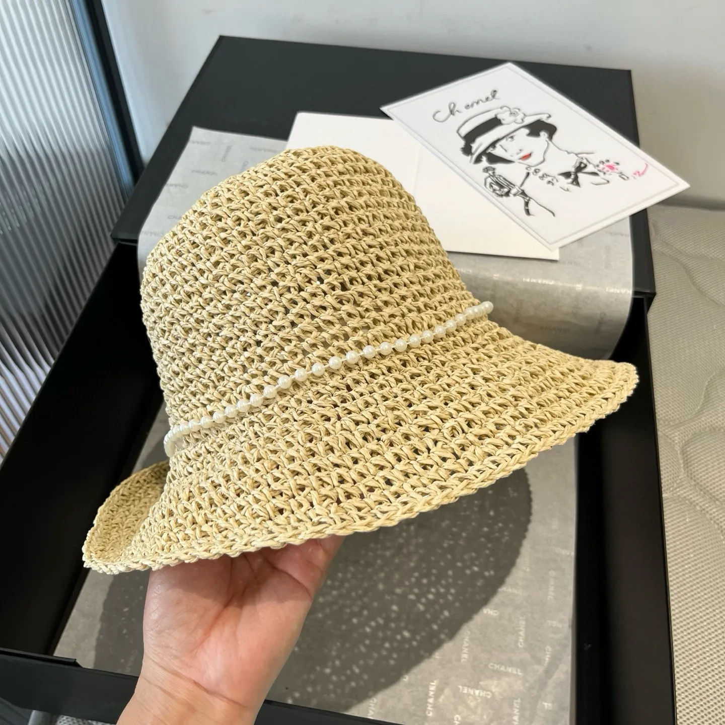💰140¥ miumiu new straw hat, beach sun hat, head circumference 57cm, adjustable