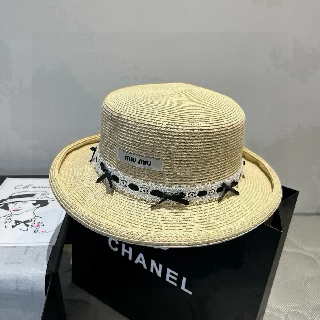 💰160¥ miumiu new flat-top straw hat, rolled-edge top hat, head circumference 57cm