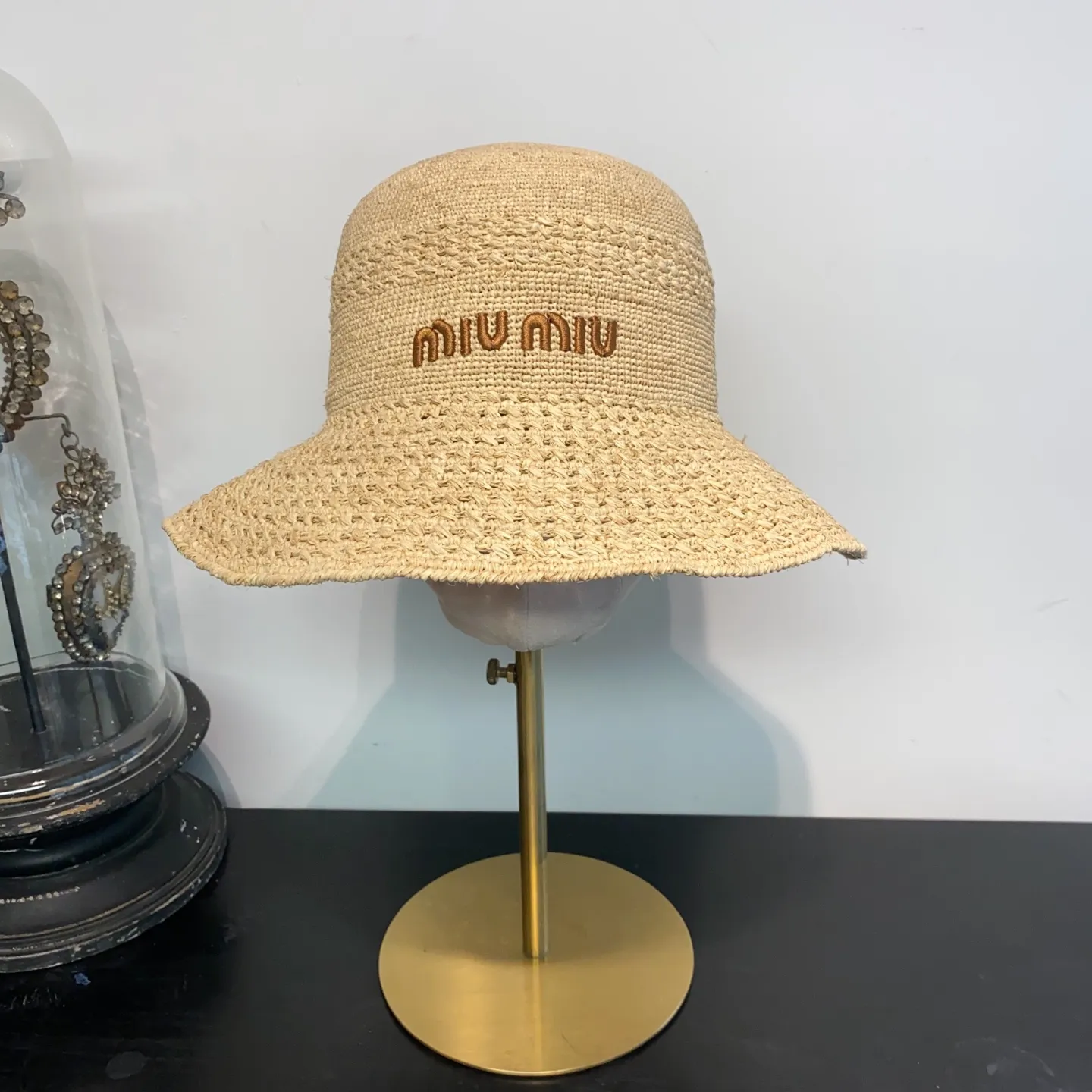 2⃣️5⃣️New ꫛꫀꪝ ❥—— ✨Imported raffia crochet straw hat ⚜️miumiu embroidery counter style versatile fashion style 🤩natural color