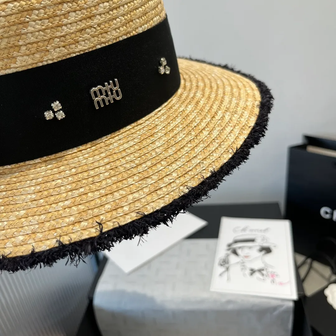 💰150¥ miumiu new straw flat top hat, head circumference 57cm