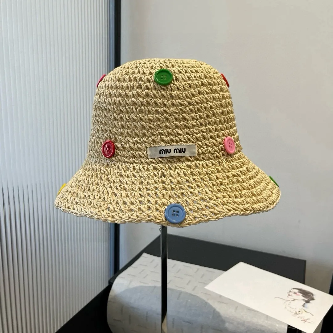 💰110¥ miumiu new hand-crocheted straw hat, sunshade beach hat, head circumference 57cm