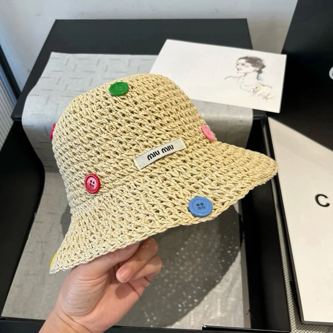 💰110¥ miumiu new hand-crocheted straw hat, sunshade beach hat, head circumference 57cm