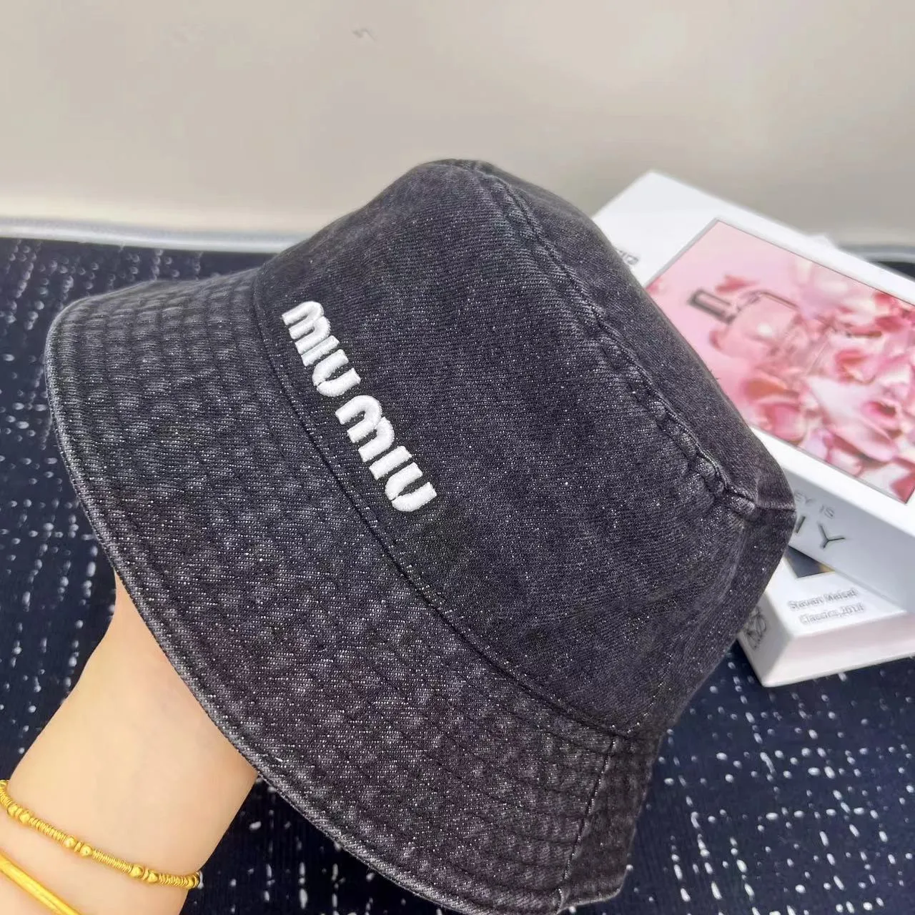 New 🔥High quality shipped miumiu denim fisherman hat embroidered style