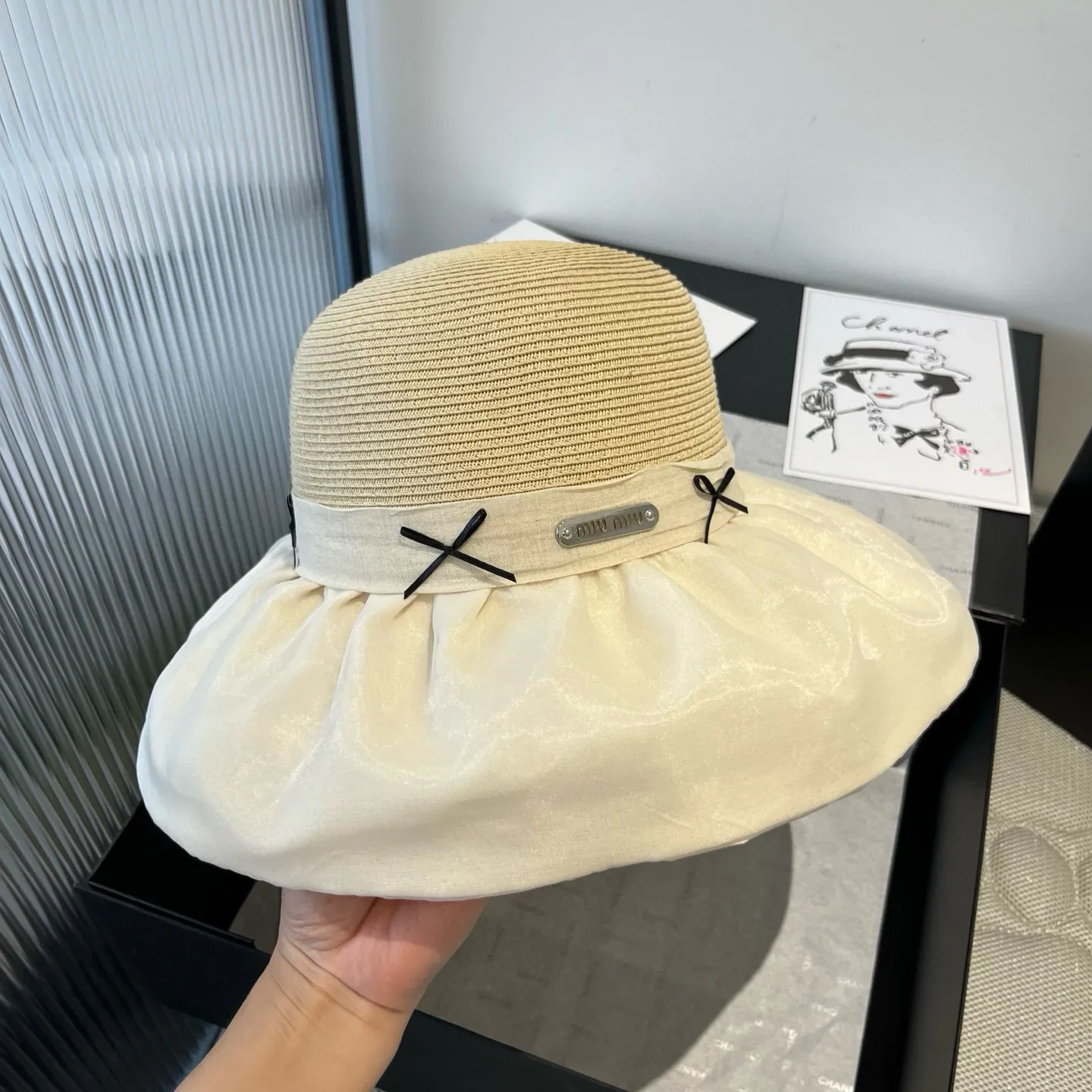 💰120¥ miumiu new lantern hat, sunshade straw hat, anti-UV brim, head circumference 57cm