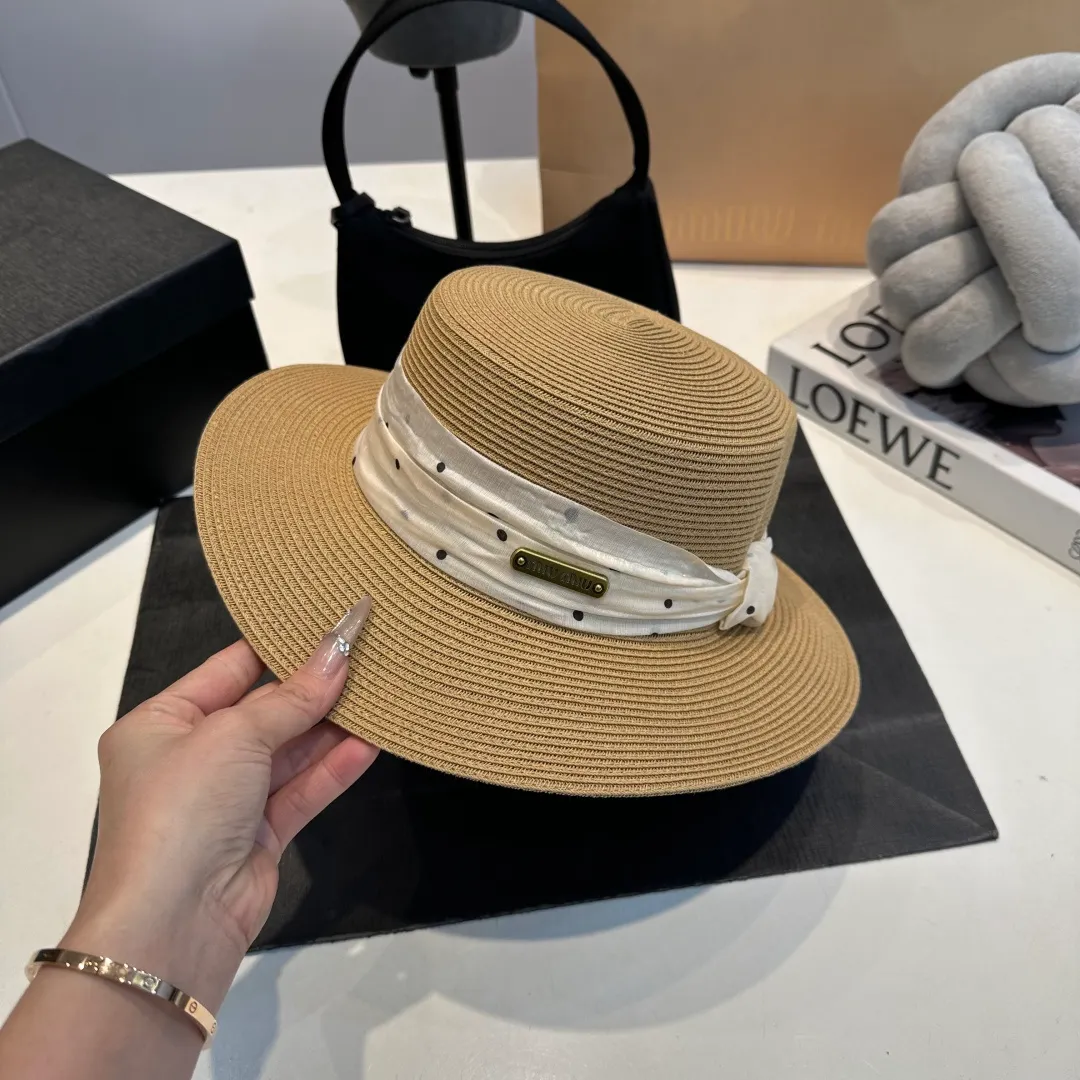 P90 miumiu straw hat, lady style round hat, high-end customization, head circumference 57cm