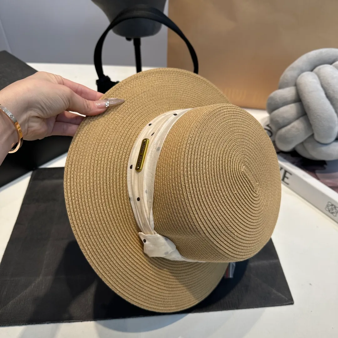 P90 miumiu straw hat, lady style round hat, high-end customization, head circumference 57cm