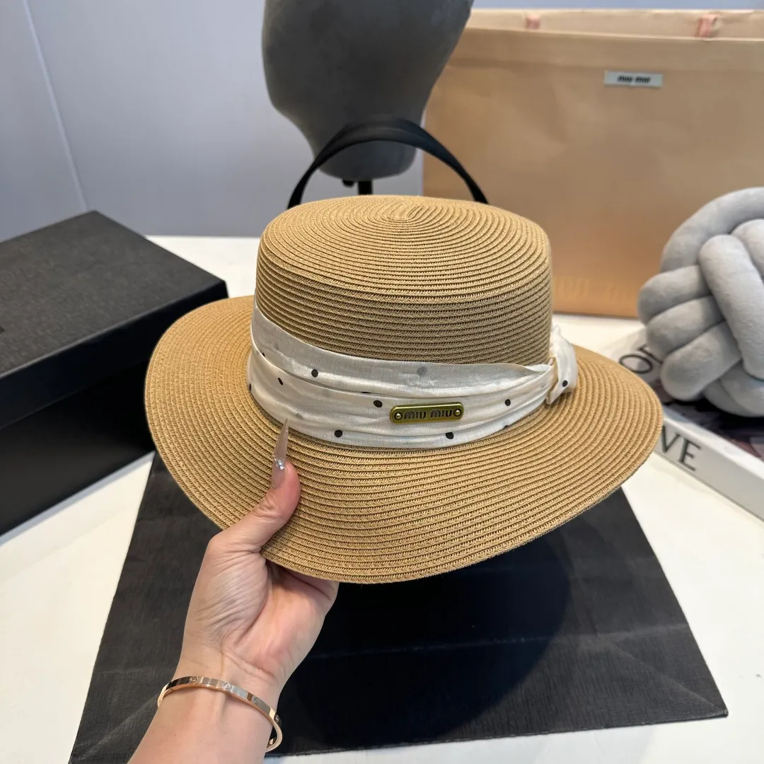 P90 miumiu straw hat, lady style round hat, high-end customization, head circumference 57cm