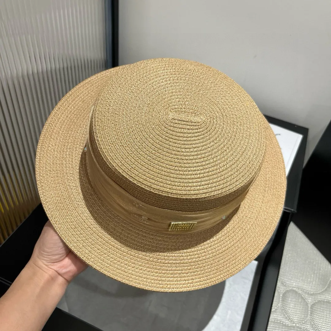 💰170¥ miumiu new flat top hat, high-grade PP straw fabric, head circumference 57cm