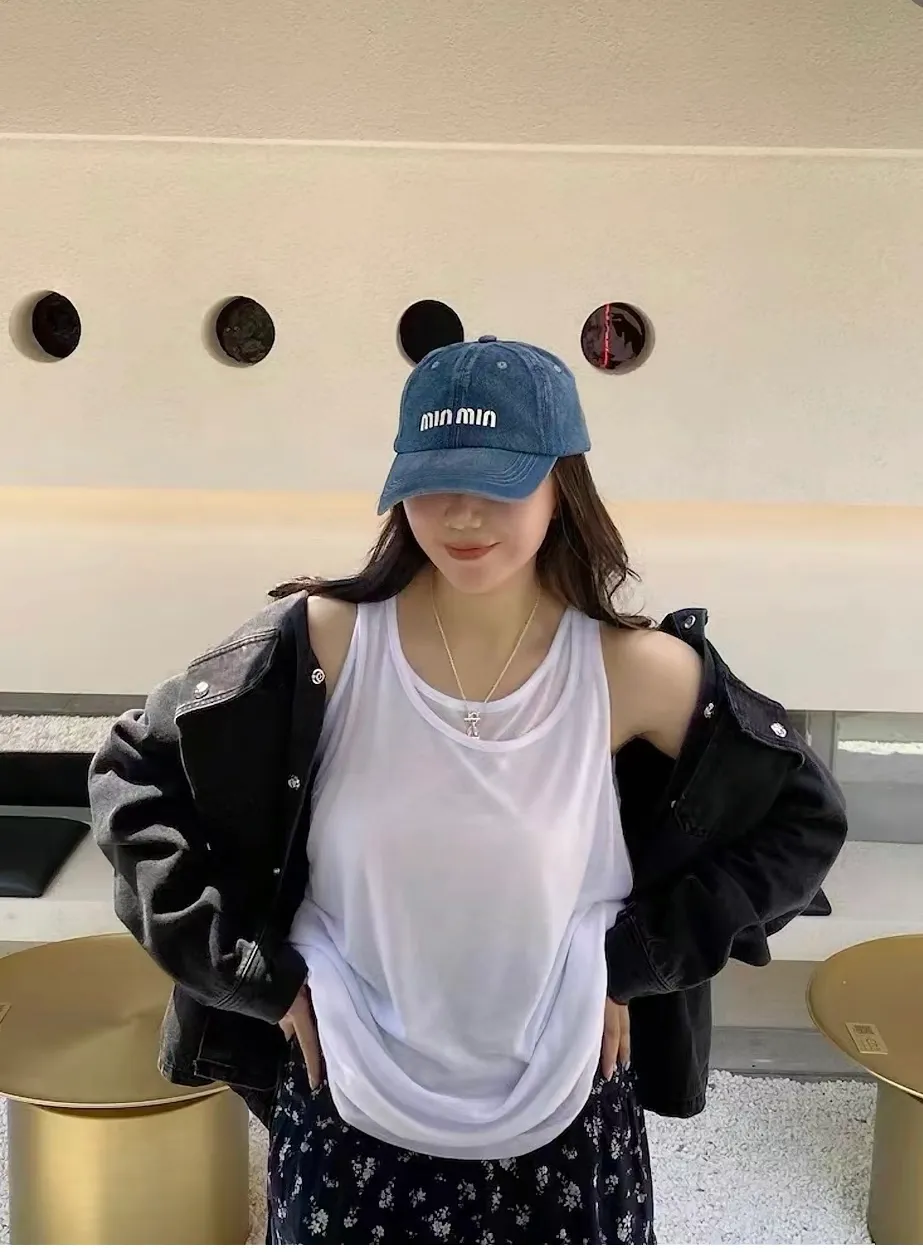 Running volume miumiu denim baseball cap bucket hat