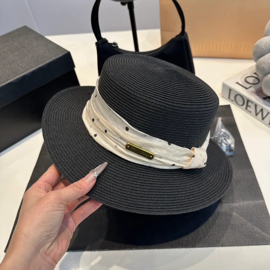 P90 miumiu straw hat, lady style round hat, high-end customization, head circumference 57cm