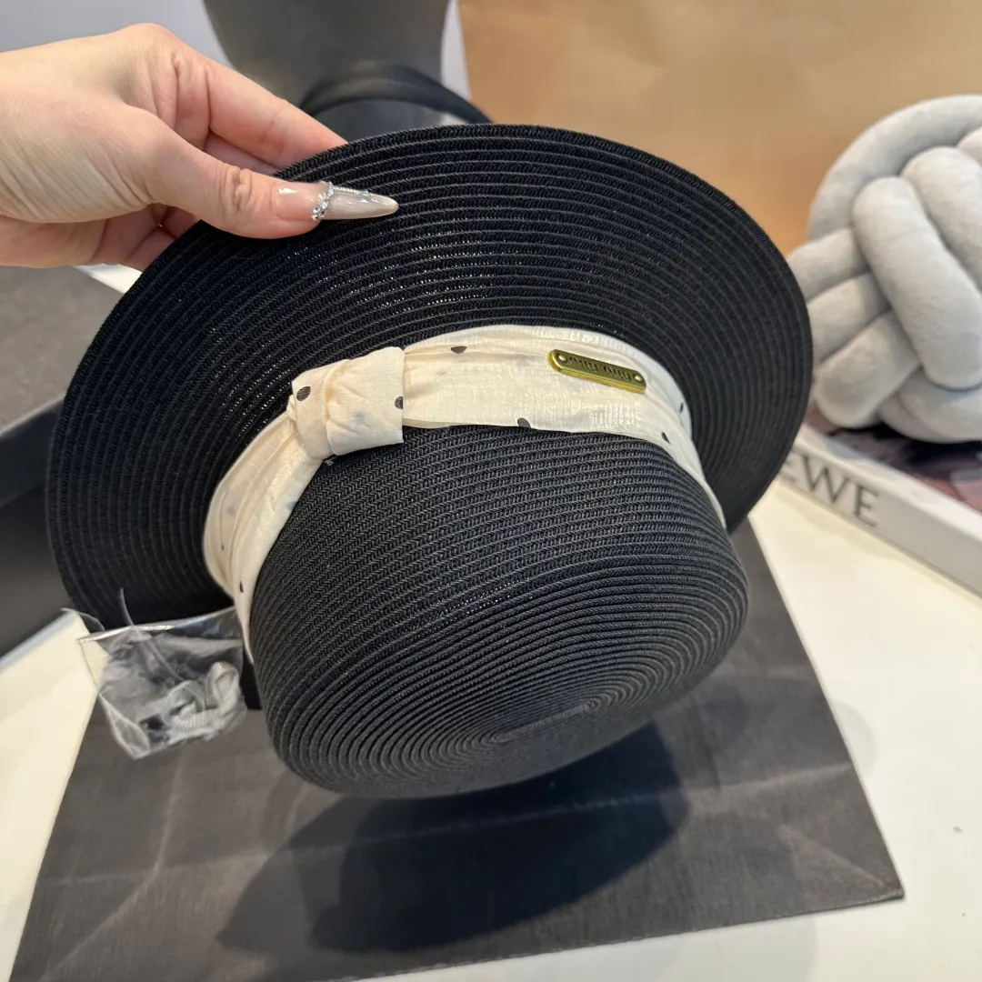 P90 miumiu straw hat, lady style round hat, high-end customization, head circumference 57cm