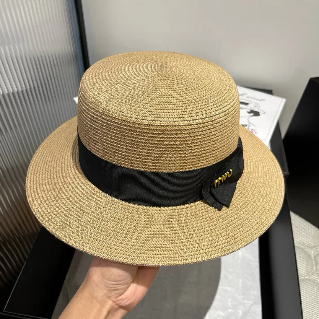 💰150¥ miumiu new flat top hat, Taiwan PP straw fabric, advanced customization, head circumference 57cm