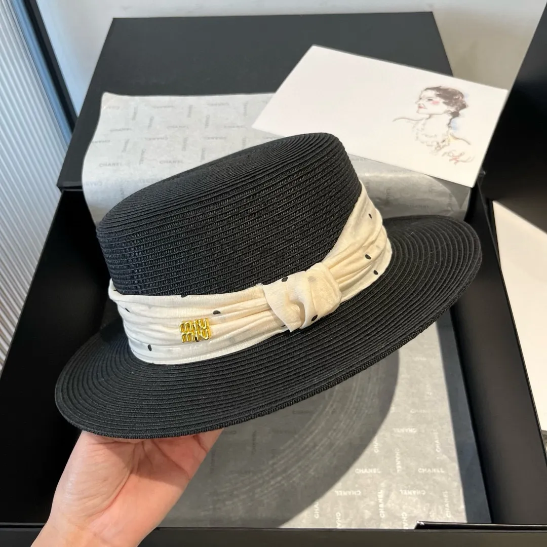 💰150¥ miumiu new flat-top sun hat, straw sun hat, head circumference 57cm