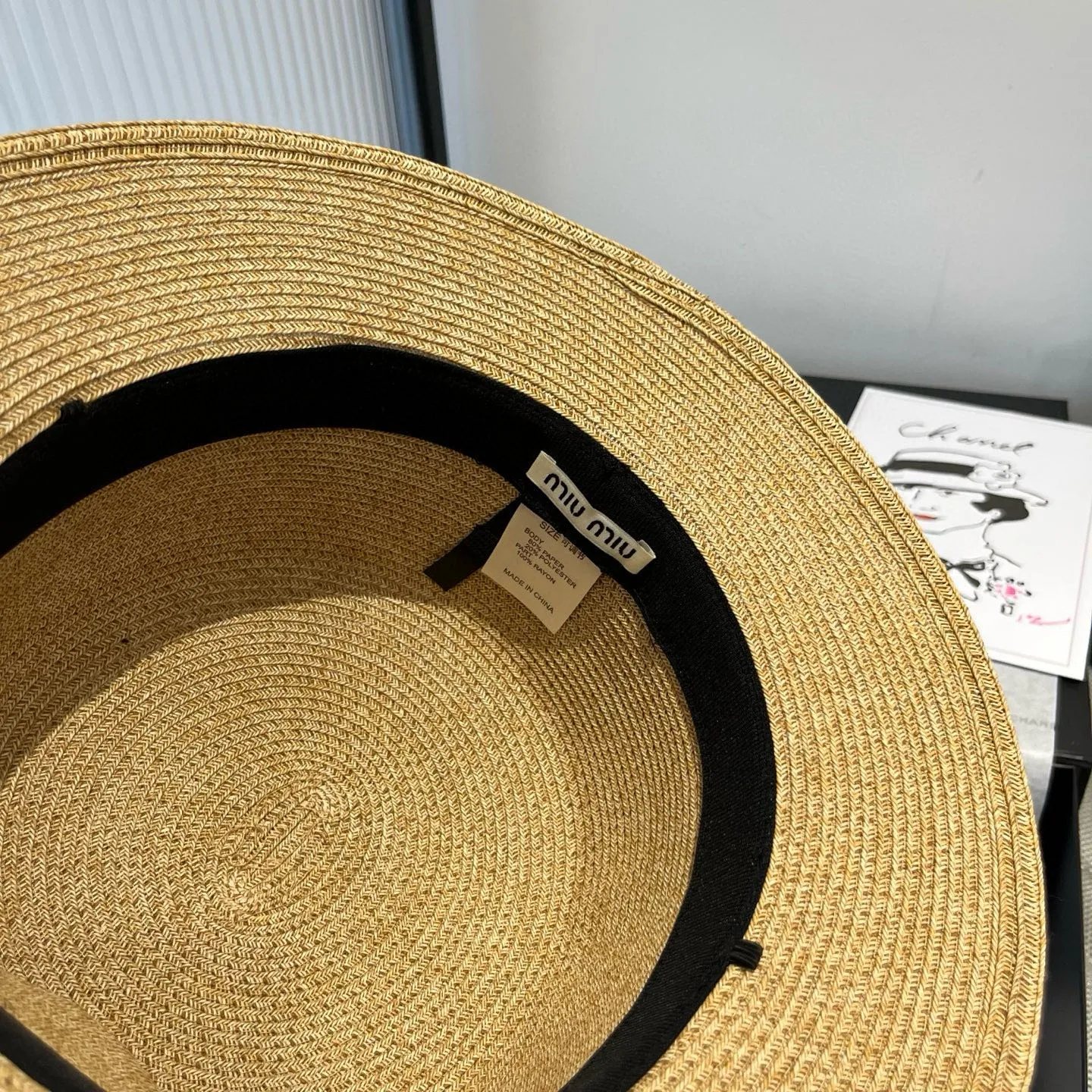 💰160¥ miumiu new sun hat, flat top hat, made of fine straw, head circumference 57cm