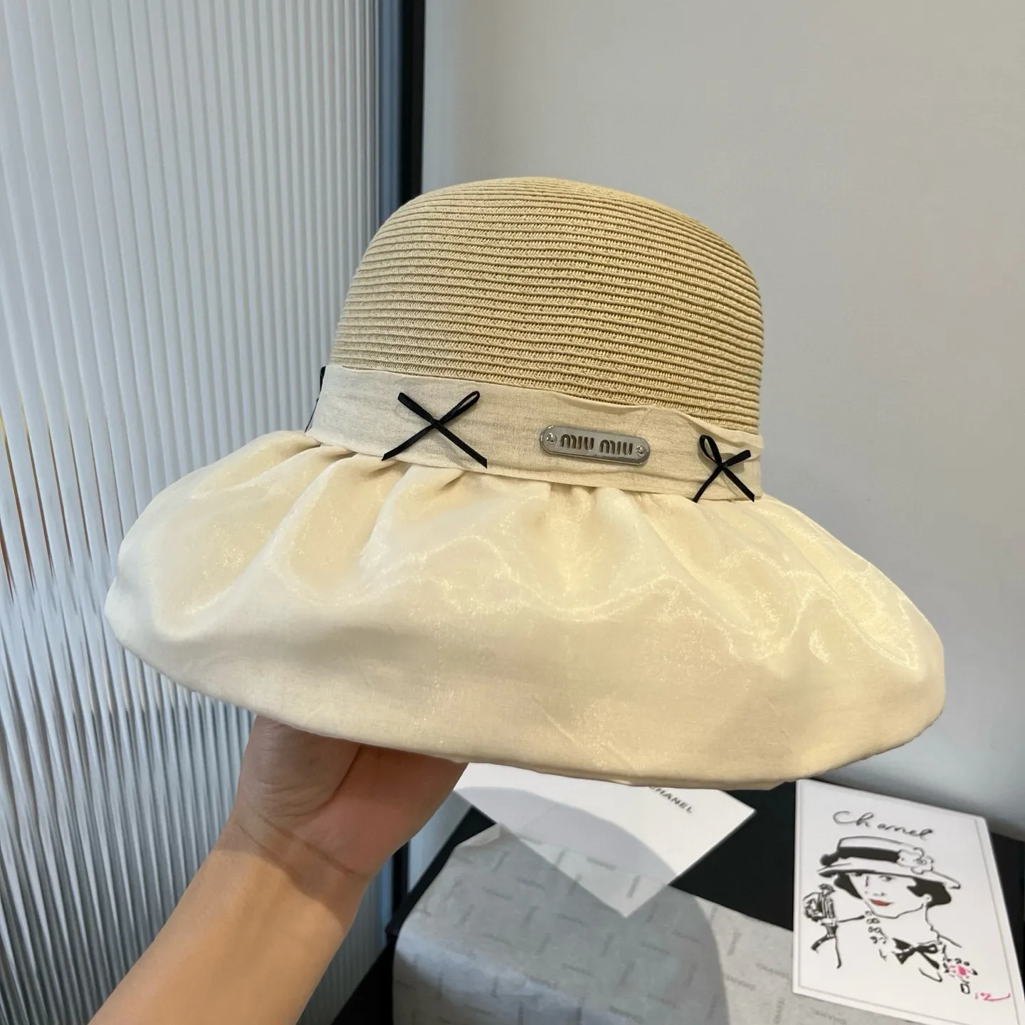 💰140¥ miumiu new lantern hat, sunshade straw hat, anti-UV brim, head circumference 57cm