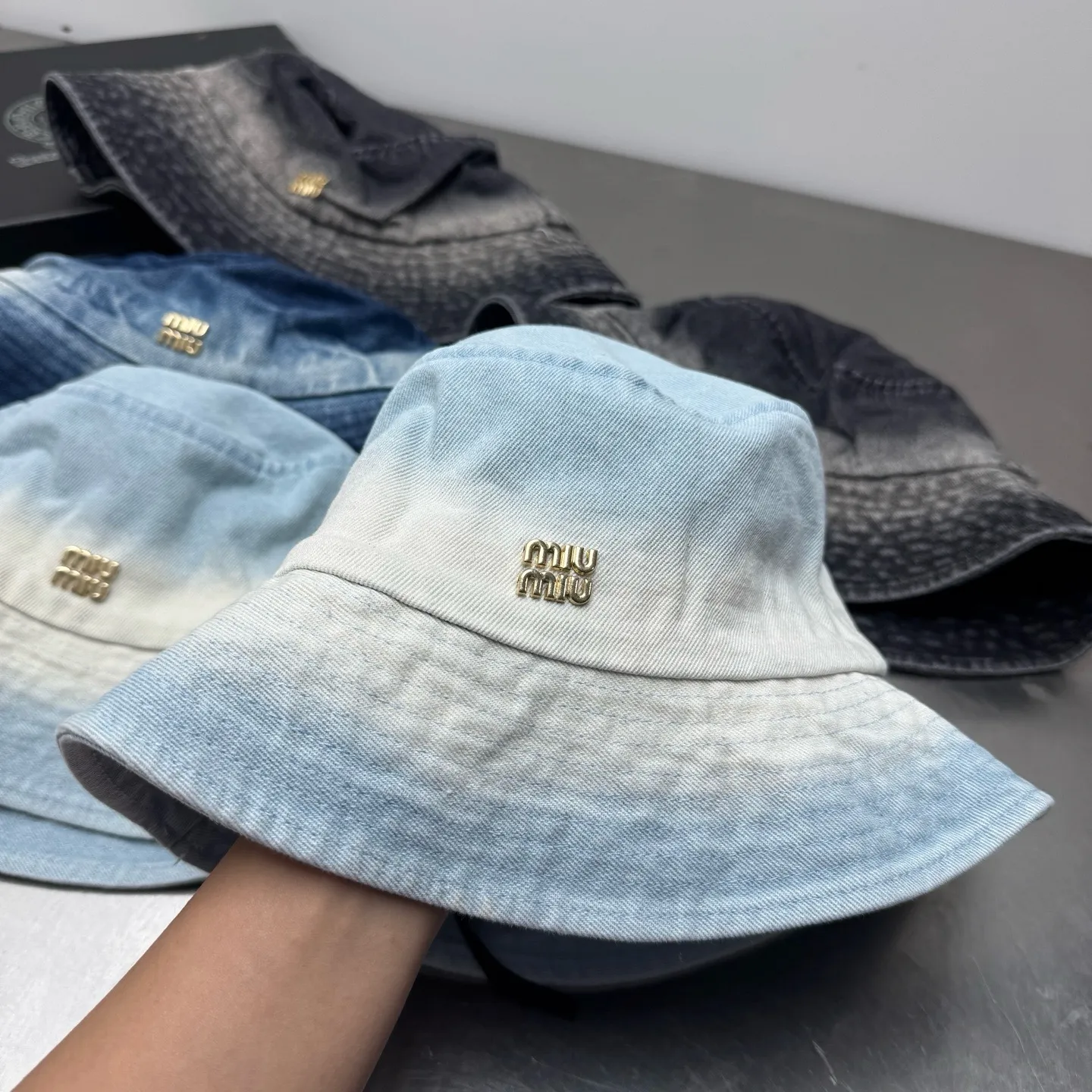 Miumiu spring and summer denim gradient bucket hat