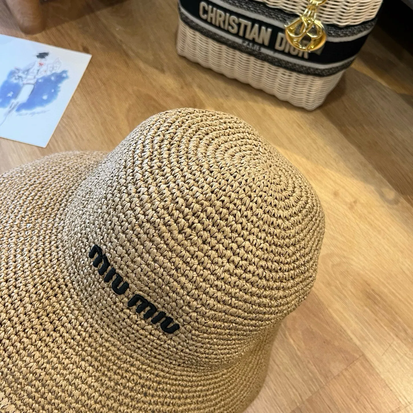 💰100¥ miumiu 2025 summer folding straw hat, pure crochet, head circumference 57cm, foldable