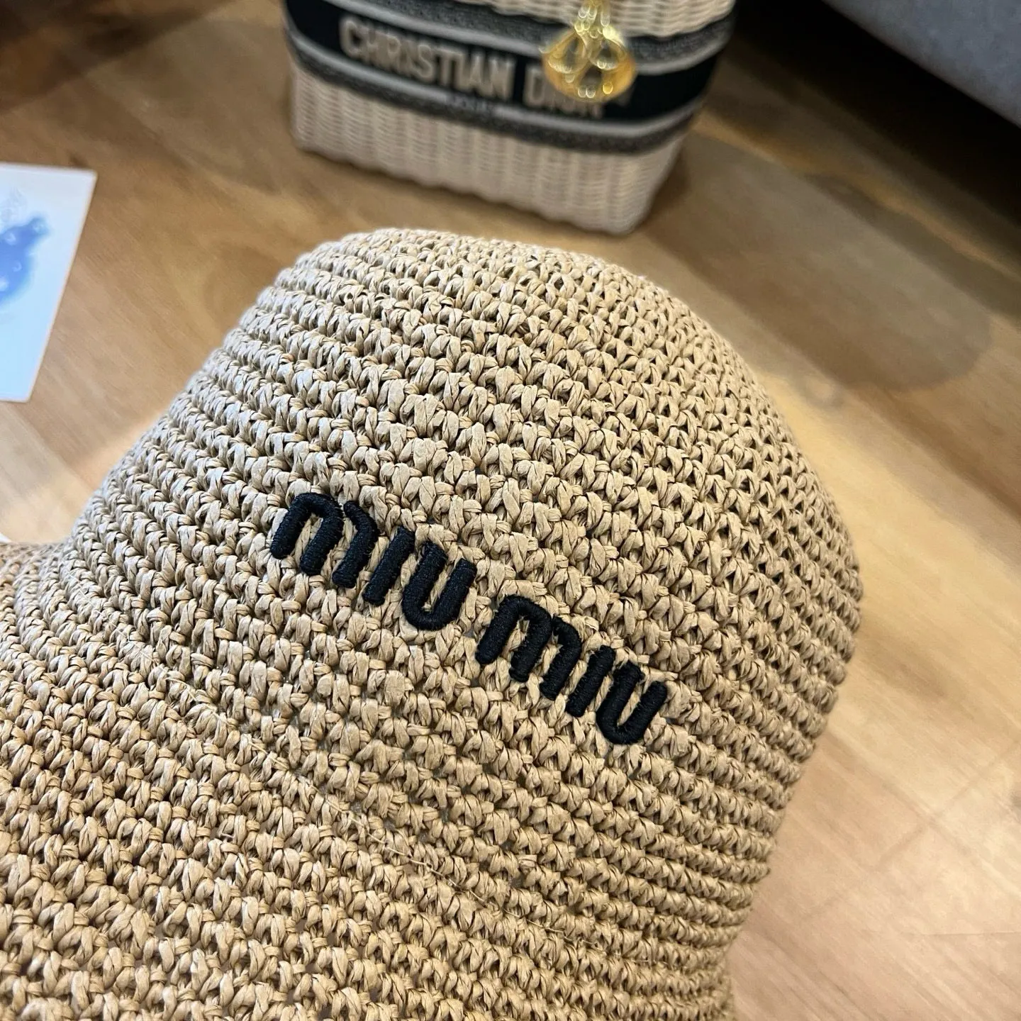 💰100¥ miumiu 2025 summer folding straw hat, pure crochet, head circumference 57cm, foldable