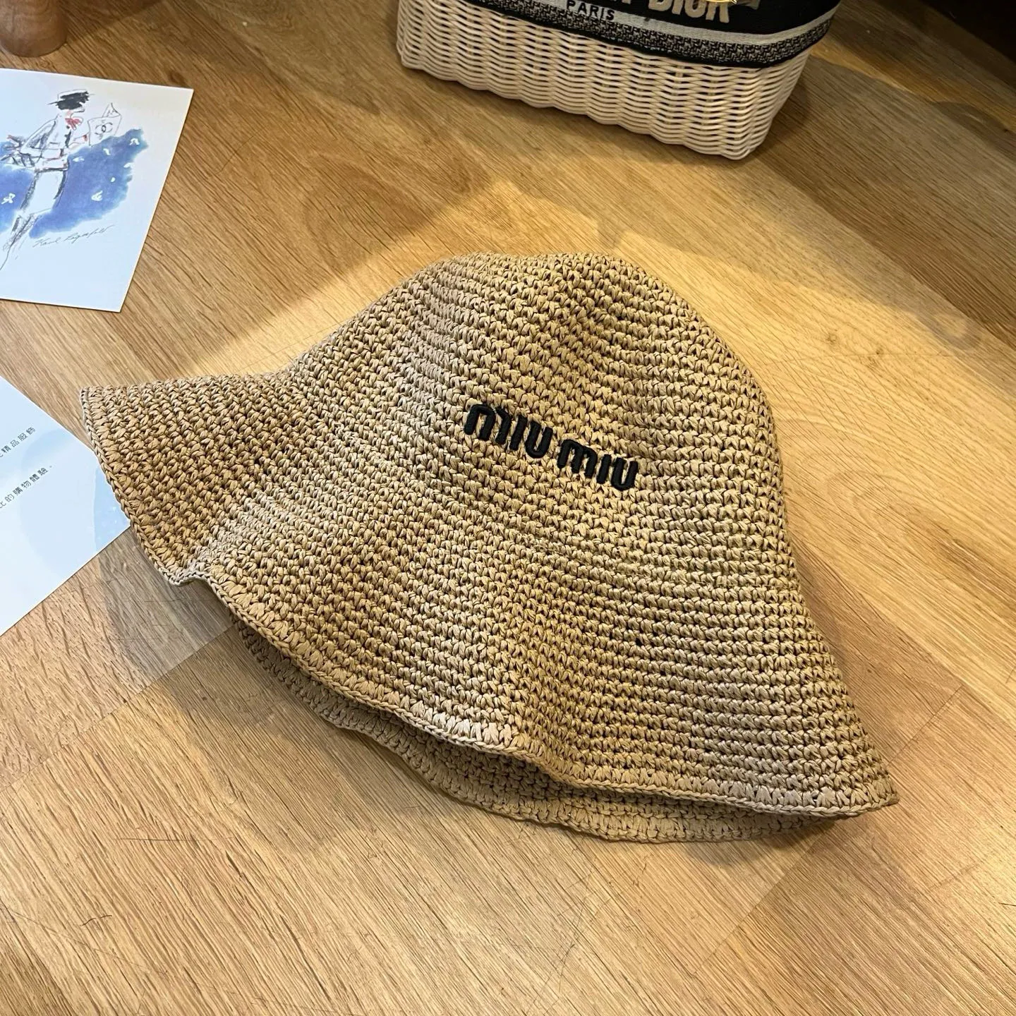 💰100¥ miumiu 2025 summer folding straw hat, pure crochet, head circumference 57cm, foldable