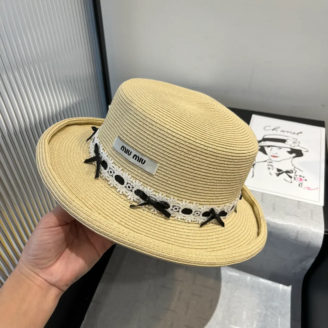💰170¥ miumiu new flat-top straw hat, rolled-edge top hat, head circumference 57cm